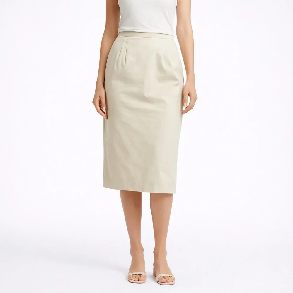 Brooks Brothers Cream Pencil Skirt Size 8 Woven in Italy Classic Tailored Khaki